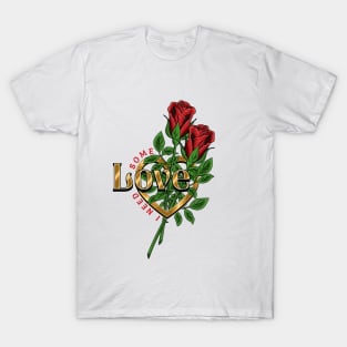 Two roses in golden heart T-Shirt